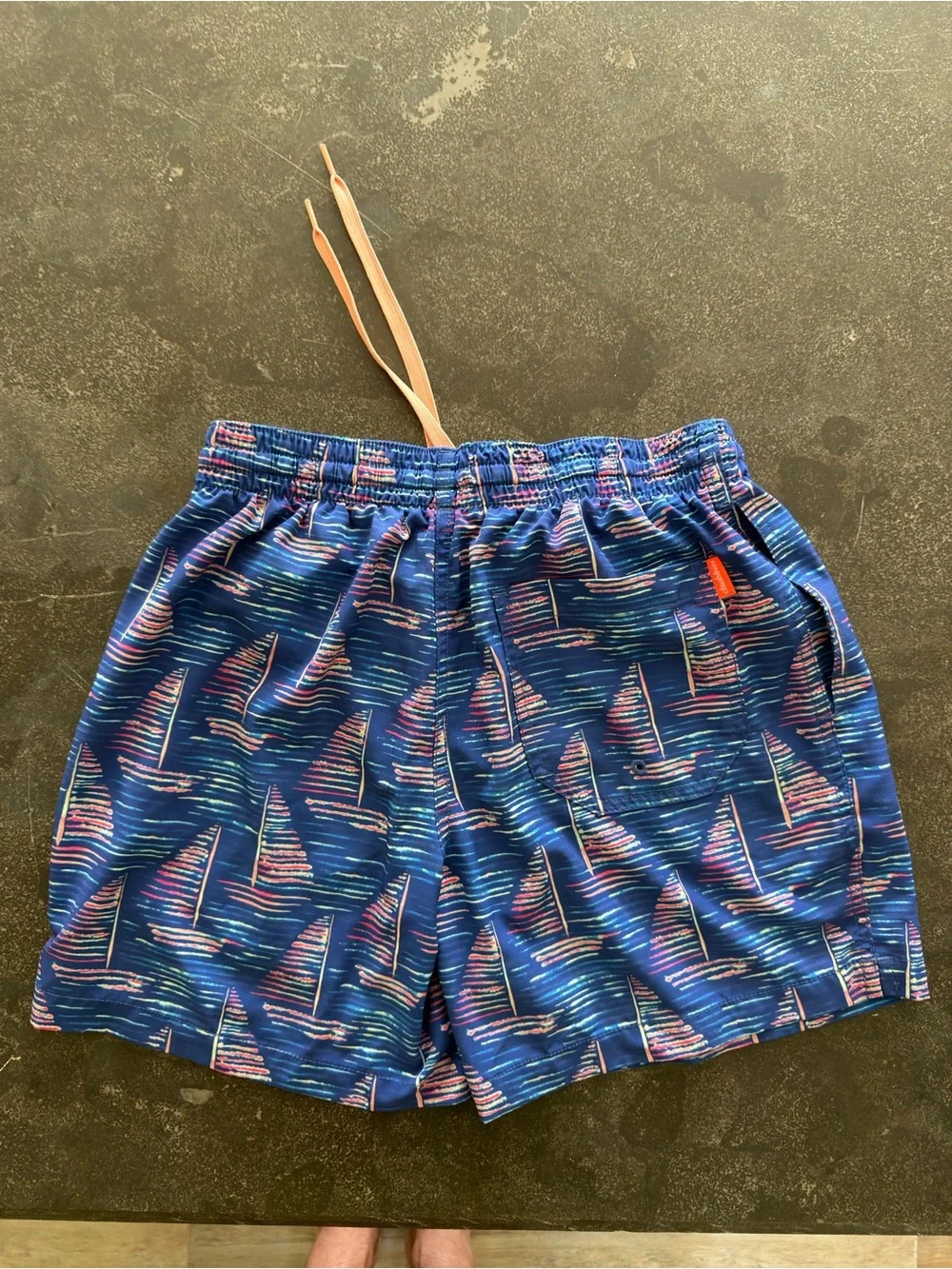 chubbies small 5.5” inseam Blue Swim Trunks with Pink and Orange Accent